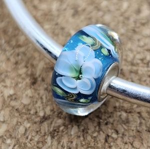 3/$30 🖤 BLUE FLOWERS GLASS MURANO 925 STERLING SILVER SPACER CHARM FOR PANDORA